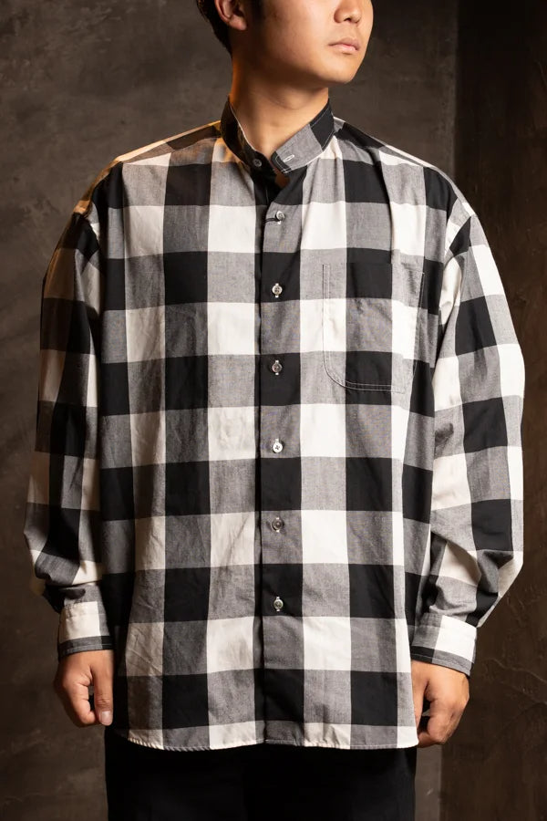 Porter Classic BLOCK CHECK STAND COLLAR SHIRT