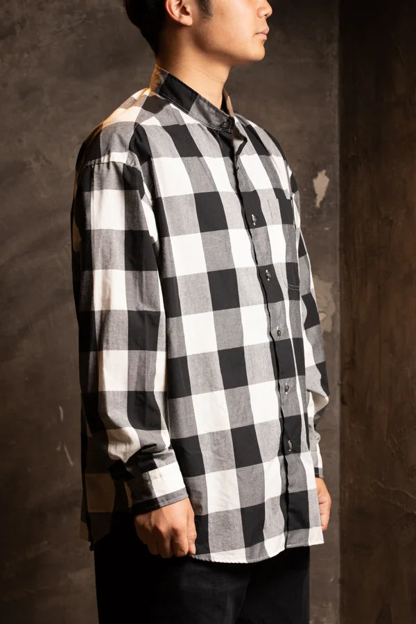 Porter Classic BLOCK CHECK STAND COLLAR SHIRT