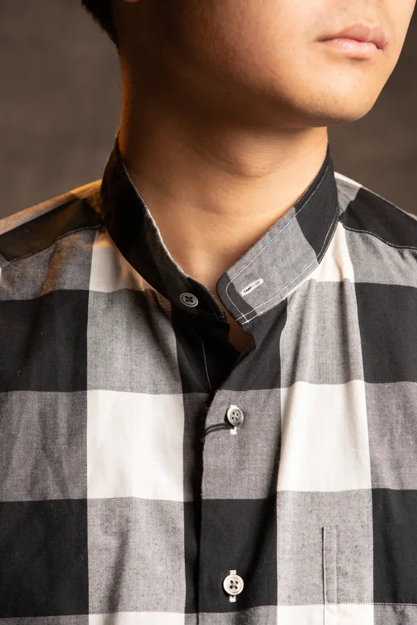 Porter Classic BLOCK CHECK STAND COLLAR SHIRT