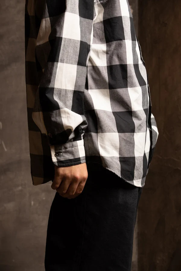 Porter Classic BLOCK CHECK STAND COLLAR SHIRT