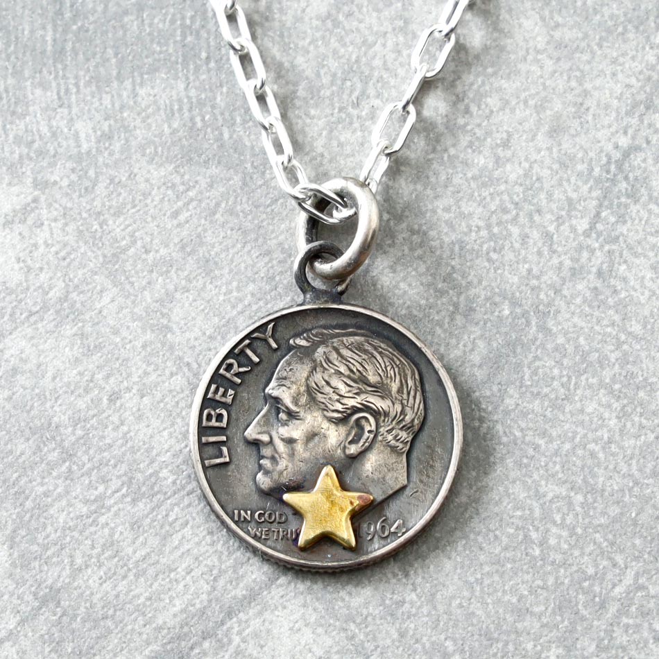 Button Works Roosevelt Dime Coin Necklace - Star