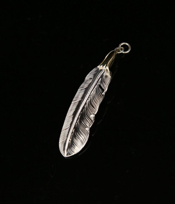 LARRY SMITH EAGLE HEAD FEATHER PENDANT No.41 18K GOLD ACCENT