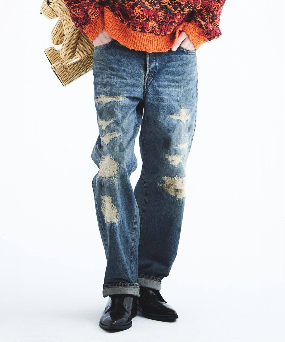 DAIRIKU Straight Vintage Repair Denim Pants