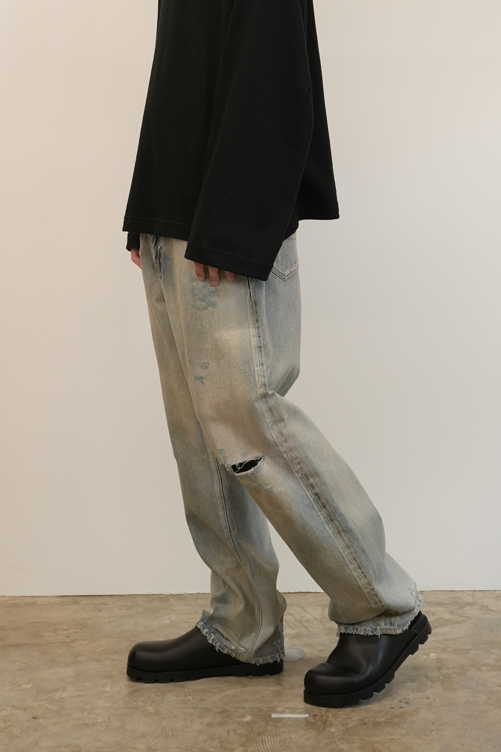 ANCELLM P/DAMAGE DENIM STRAIGHT 5P PANTS