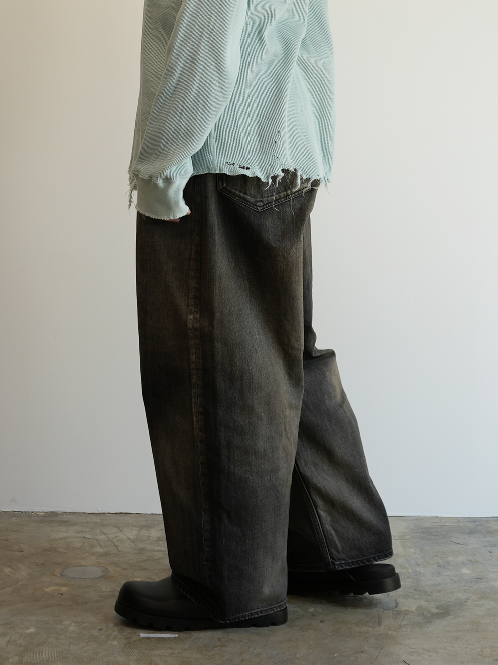 ANCELLM AGING WIDE DENIM 5P PANTS