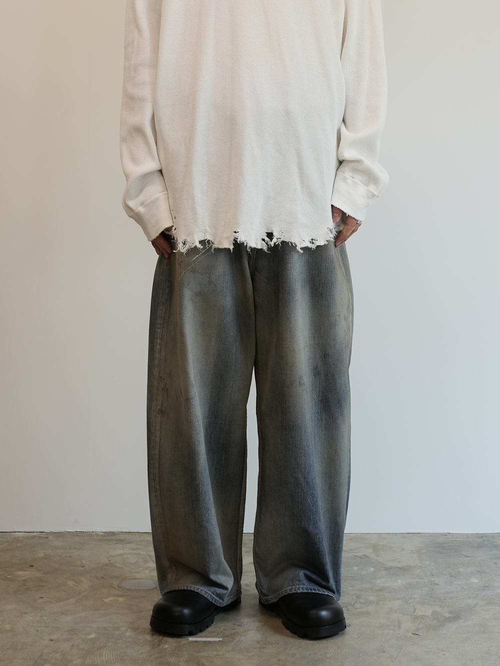 ANCELLM AGING WIDE DENIM 5P PANTS