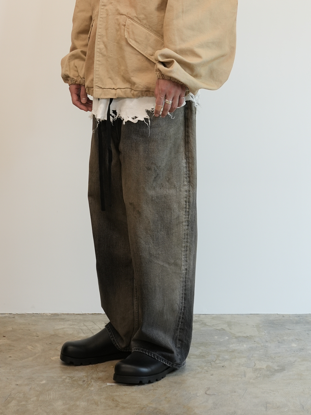 ANCELLM AGING WIDE DENIM 5P PANTS