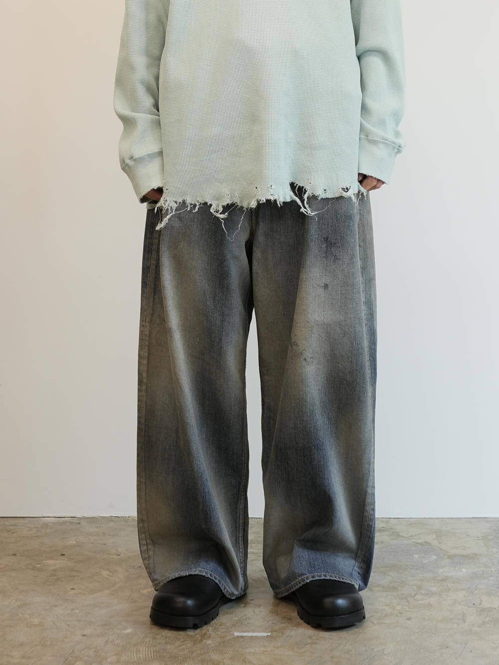 ANCELLM AGING WIDE DENIM 5P PANTS