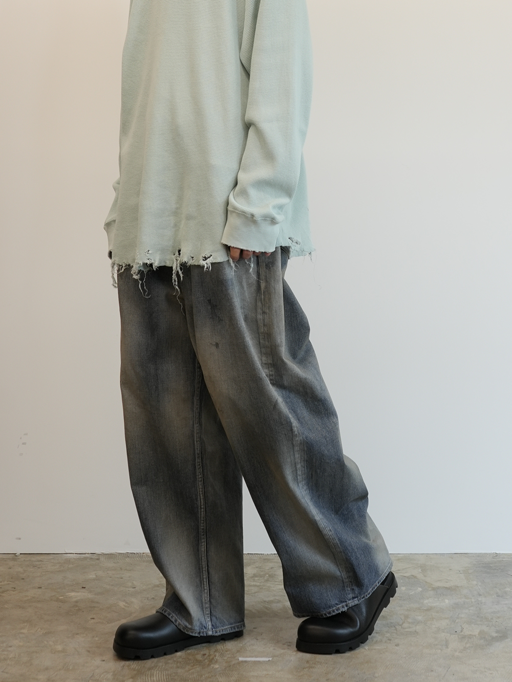 ANCELLM AGING WIDE DENIM 5P PANTS