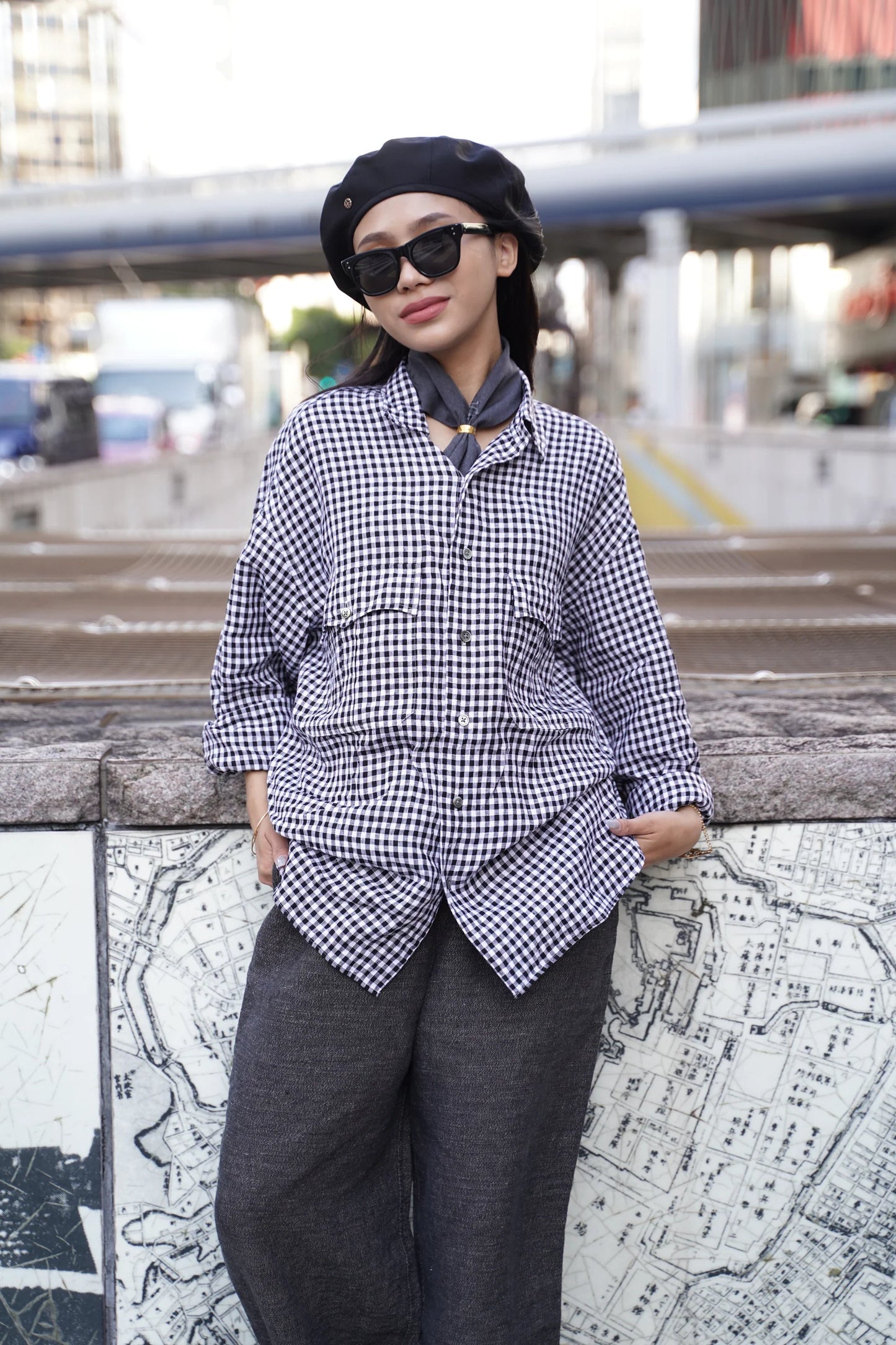 Porter Classic ROLL UP LINEN GINGHAM CHECK SHIRT