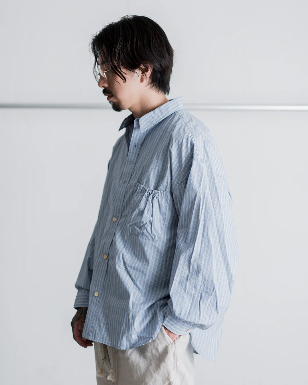 refomed WRIST PATCH WIDE SHIRT “STRIPE’’