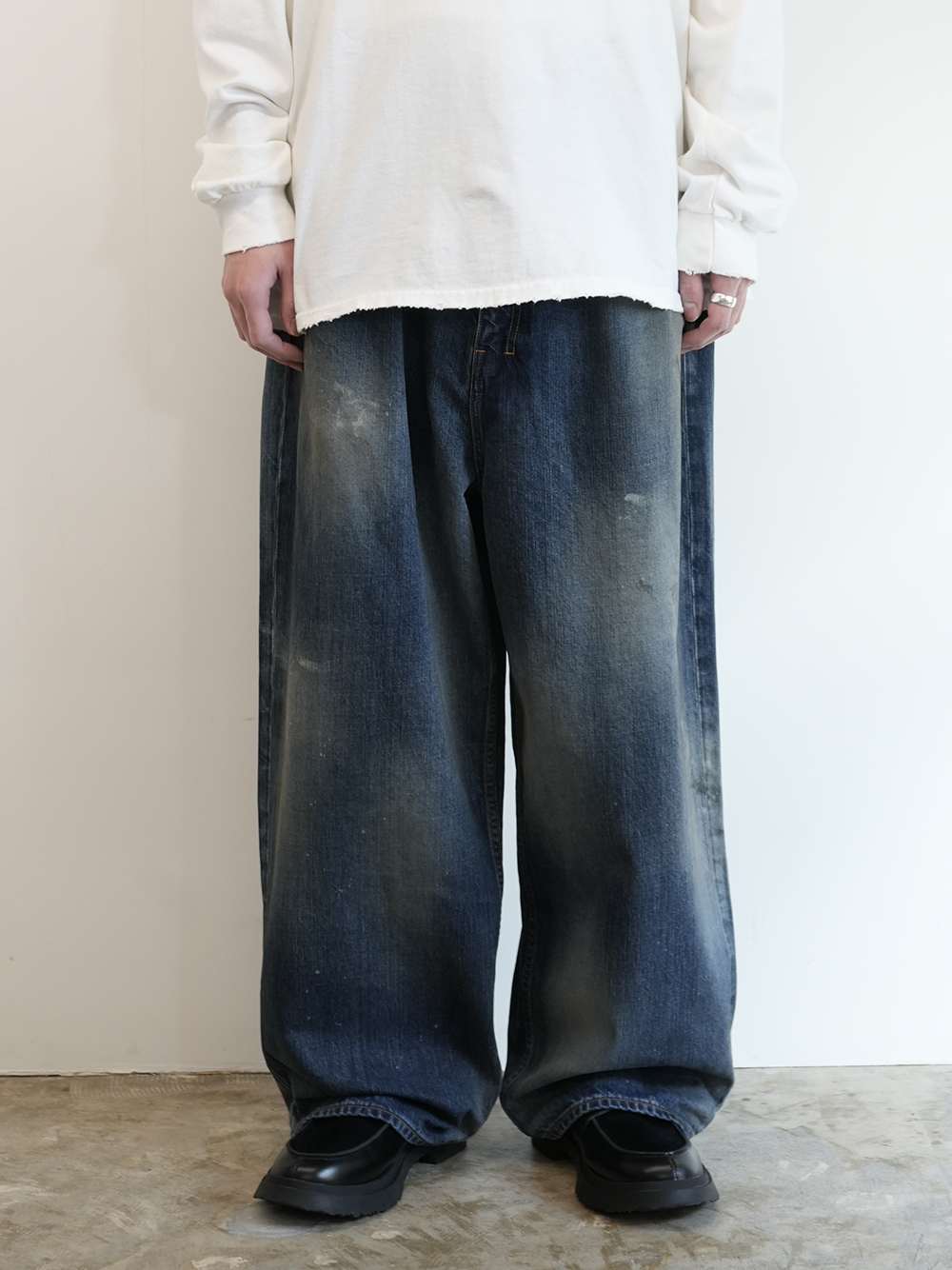 ANCELLM AGING WIDE DENIM 5P PANTS