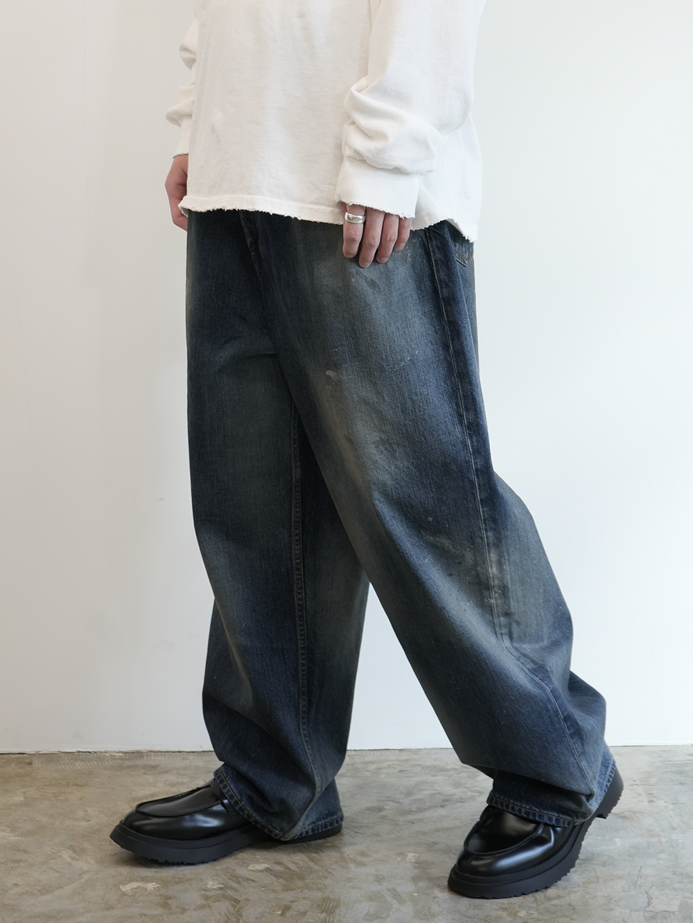 ANCELLM AGING WIDE DENIM 5P PANTS