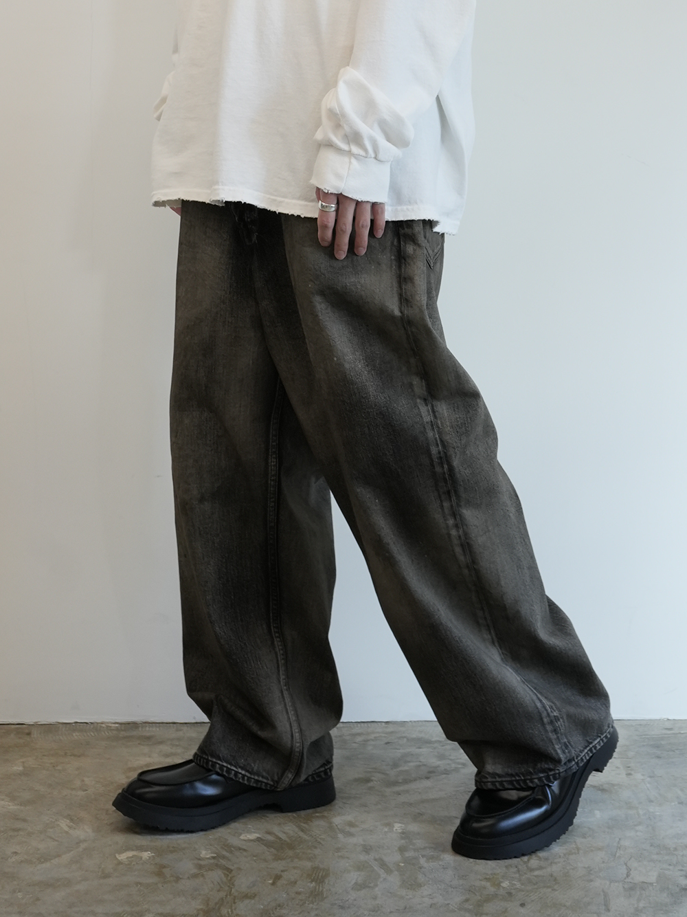 ANCELLM AGING WIDE DENIM 5P PANTS