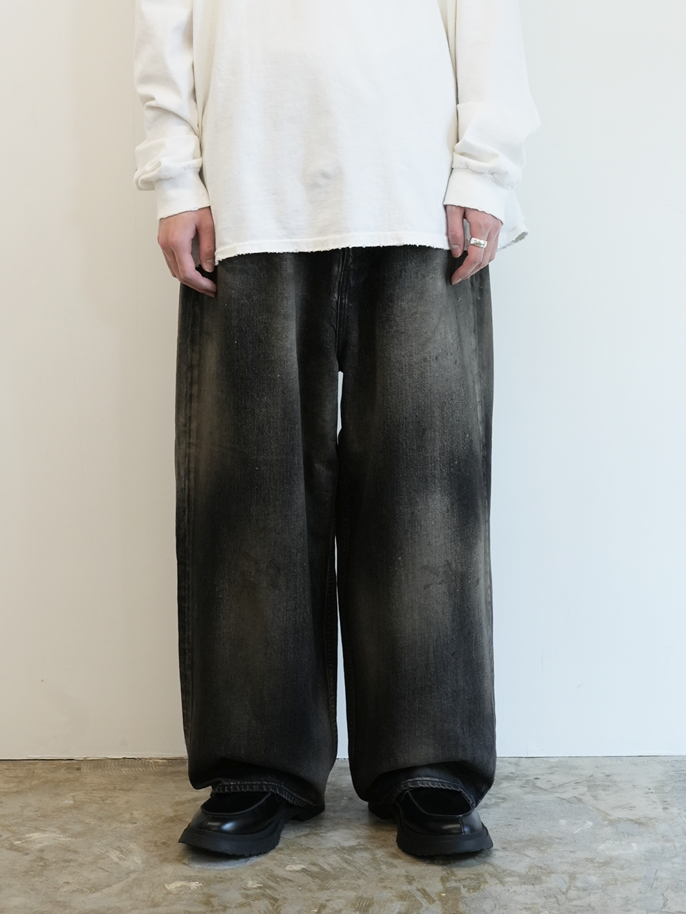 ANCELLM AGING WIDE DENIM 5P PANTS