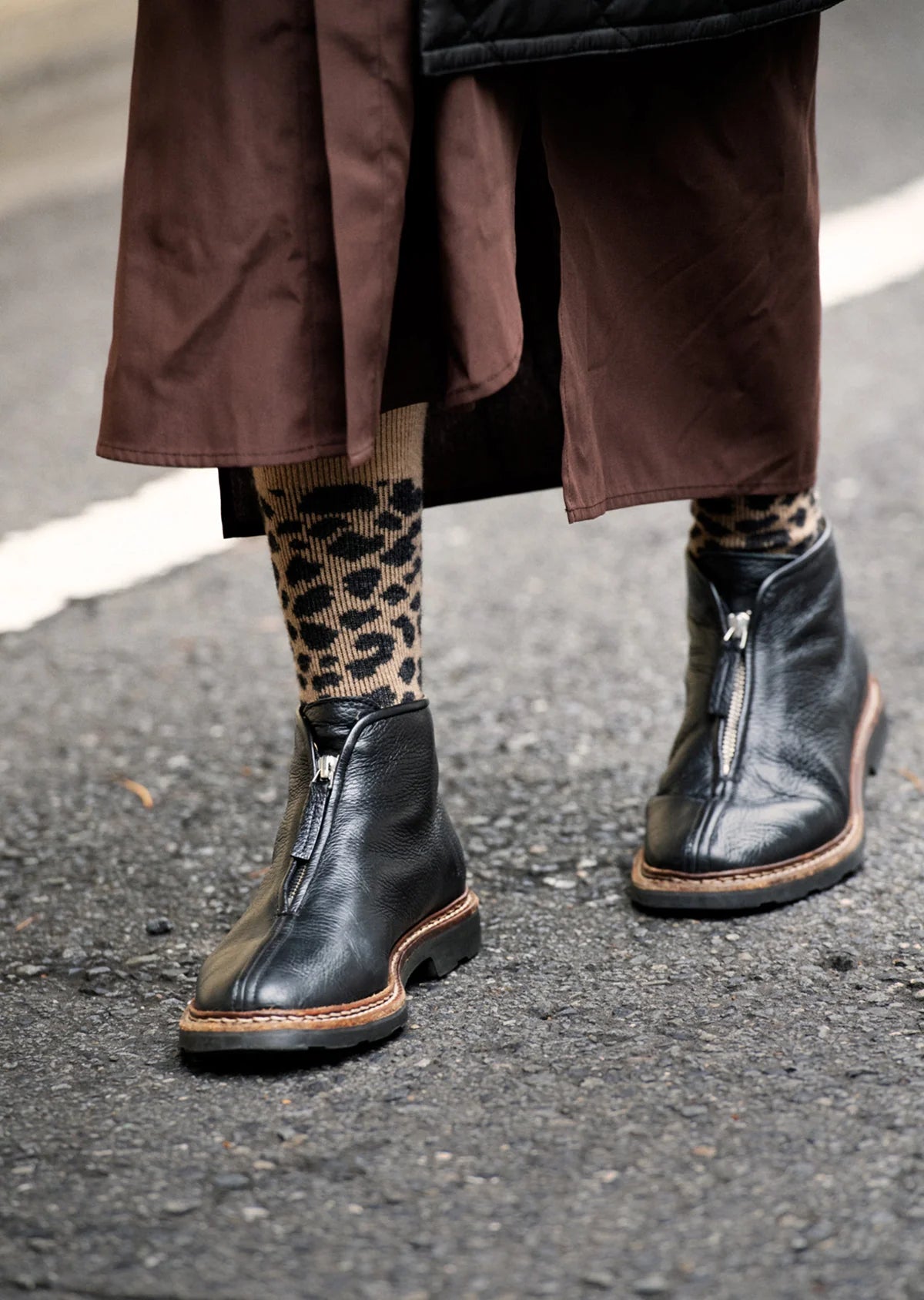 RoToTo LEOPARD PATTERN MERINO SOCKS