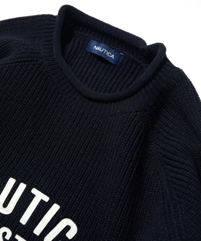 NAUTICA JAPAN Felt Patch Arch Logo Roll neck Sweater – unexpected store