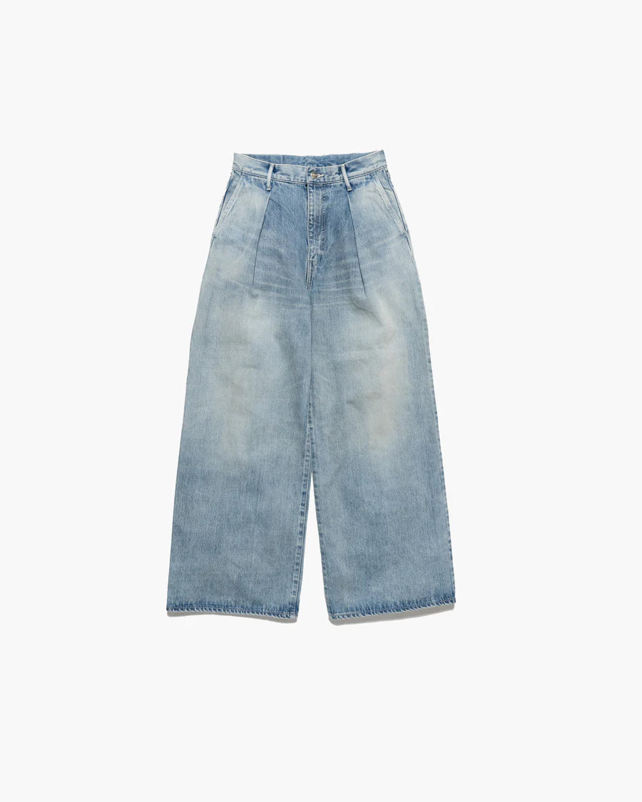 Graphpaper Selvage Denim Two Tuck Wide Pants - LIGHT FADE