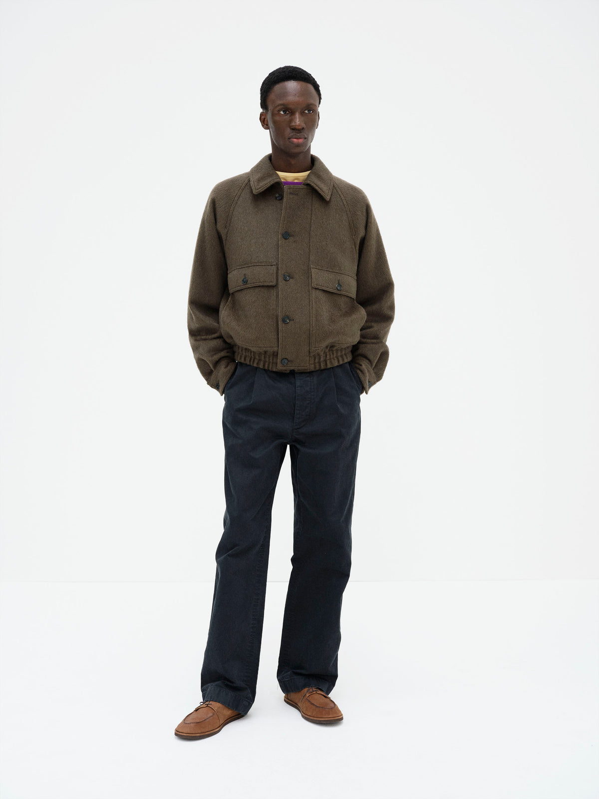 AURALEE HAIRY WOOL MOHAIR CHAMBRAY BLOUSON