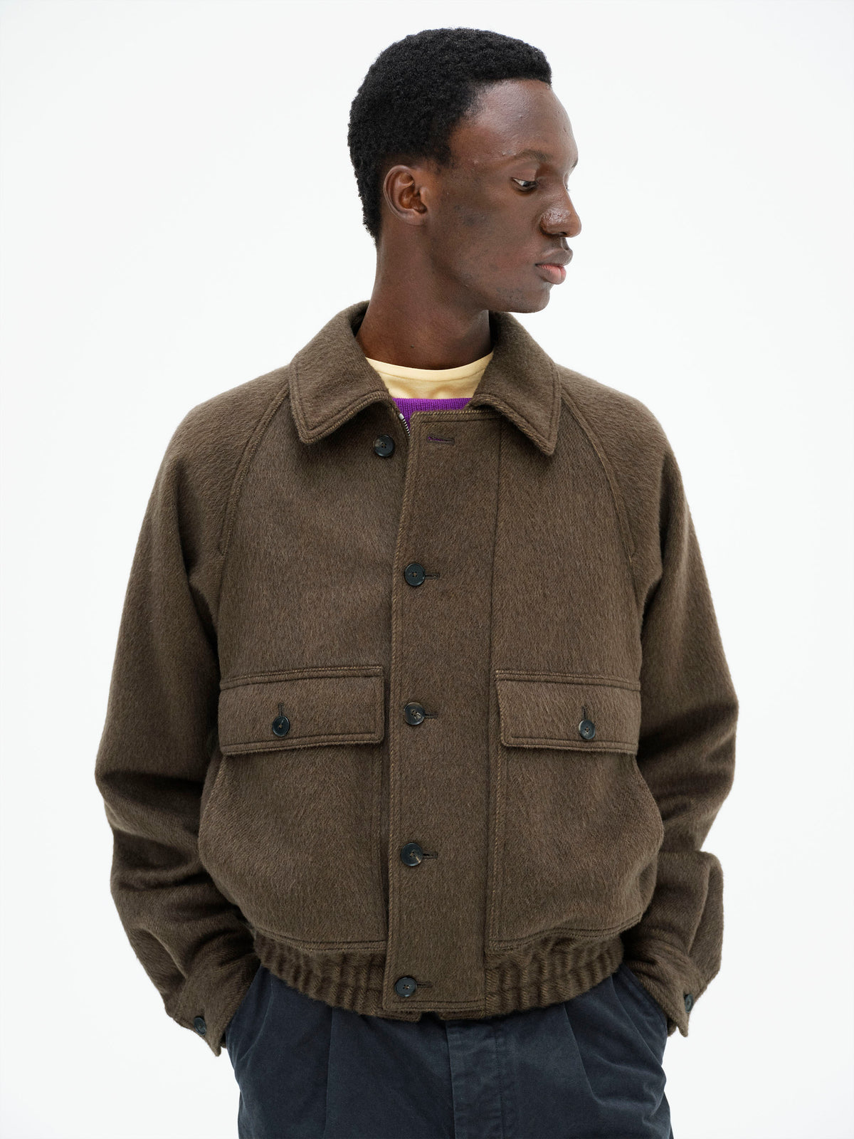 AURALEE HAIRY WOOL MOHAIR CHAMBRAY BLOUSON