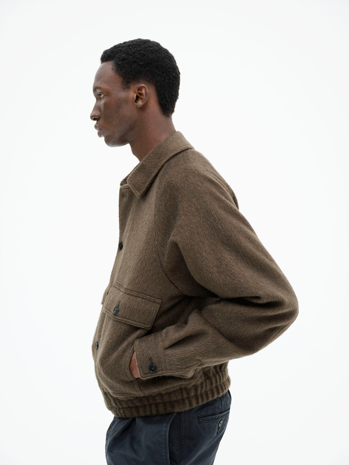 AURALEE HAIRY WOOL MOHAIR CHAMBRAY BLOUSON