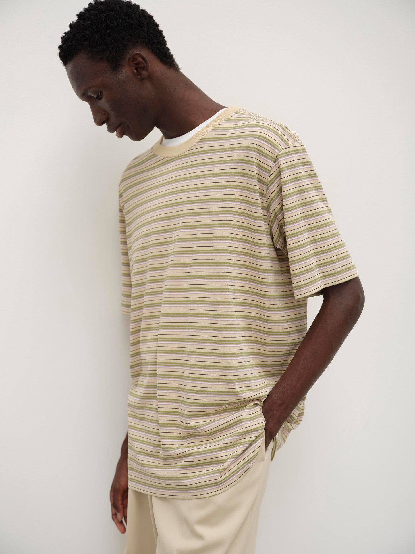 AURALEE HARD TWIST COTTON BORDER TEE