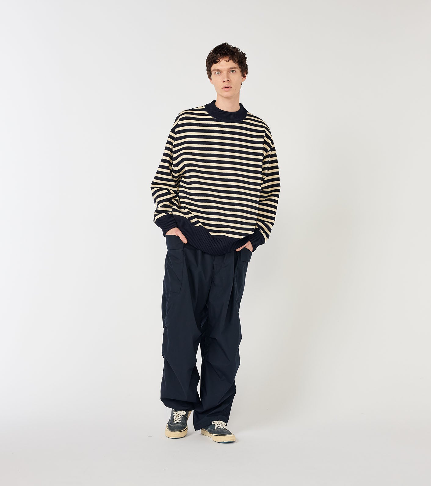 nanamica Mock Neck Stripe Sweater