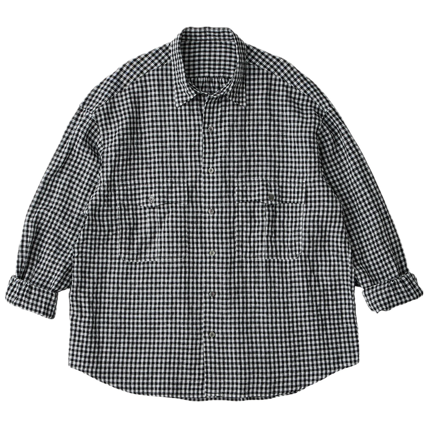 Porter Classic ROLL UP LINEN GINGHAM CHECK SHIRT