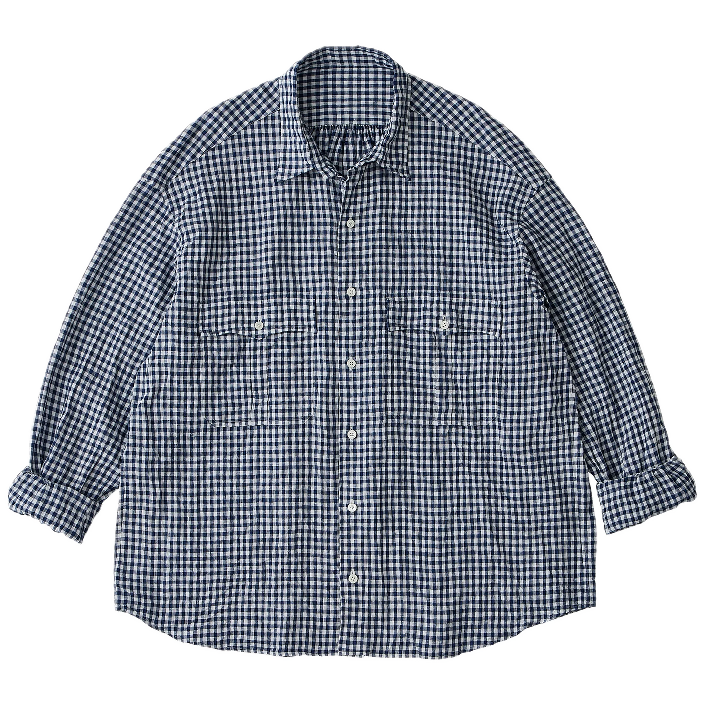 Porter Classic ROLL UP LINEN GINGHAM CHECK SHIRT