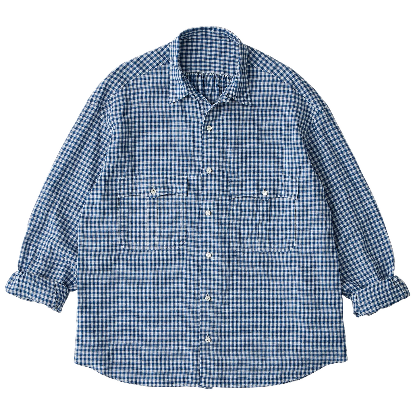 Porter Classic ROLL UP LINEN GINGHAM CHECK SHIRT