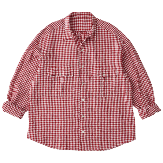 Porter Classic ROLL UP LINEN GINGHAM CHECK SHIRT