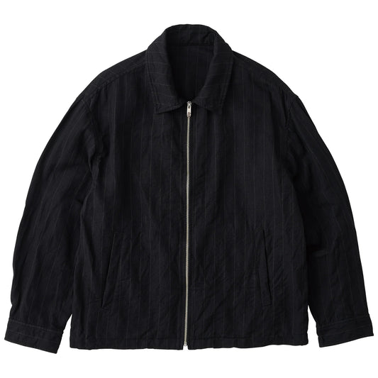 Porter Classic PIN STRIPE LINEN COTTON ZIP UP JACKET W / LOVE & PEACE SILVER