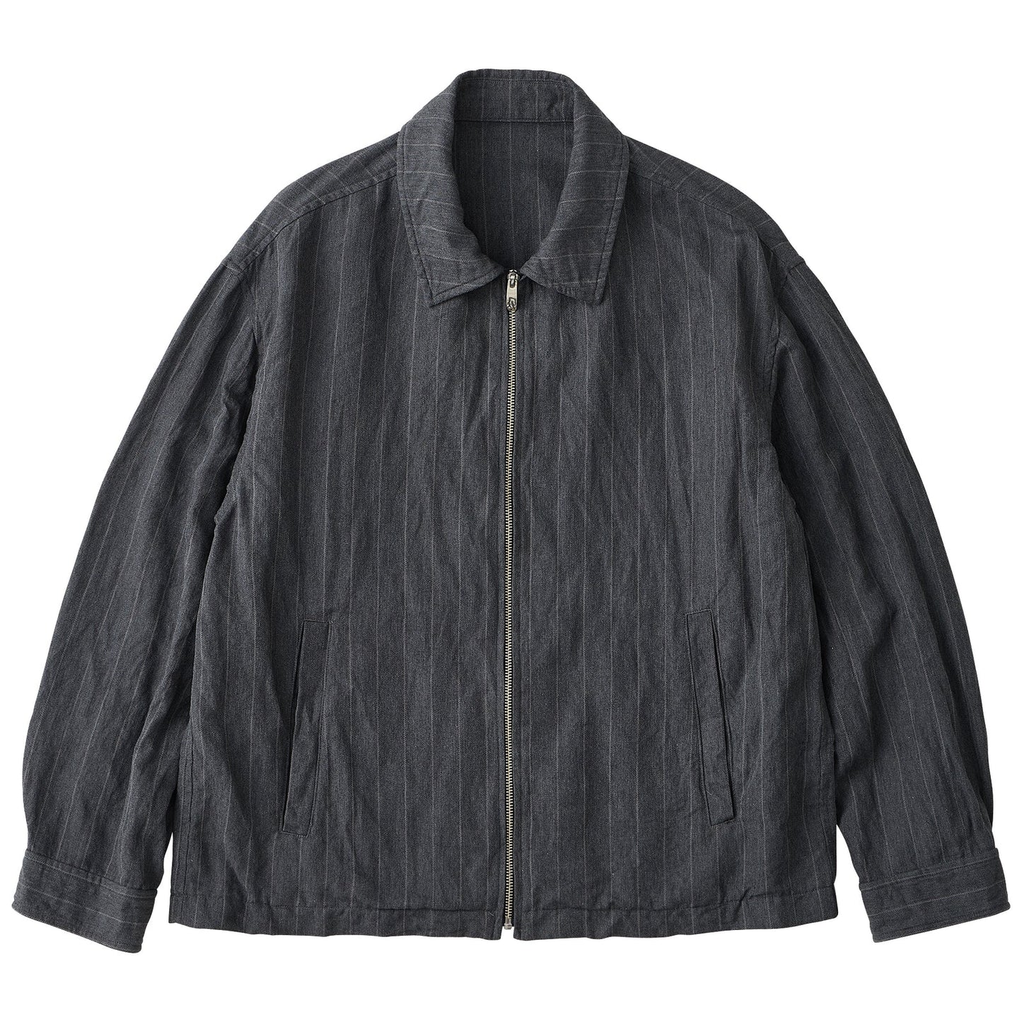 Porter Classic PIN STRIPE LINEN COTTON ZIP UP JACKET W / LOVE & PEACE SILVER