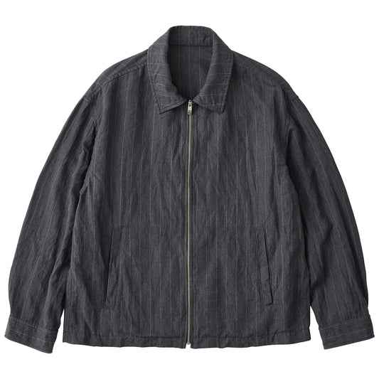 Porter Classic PIN STRIPE LINEN COTTON ZIP UP JACKET W / LOVE & PEACE SILVER