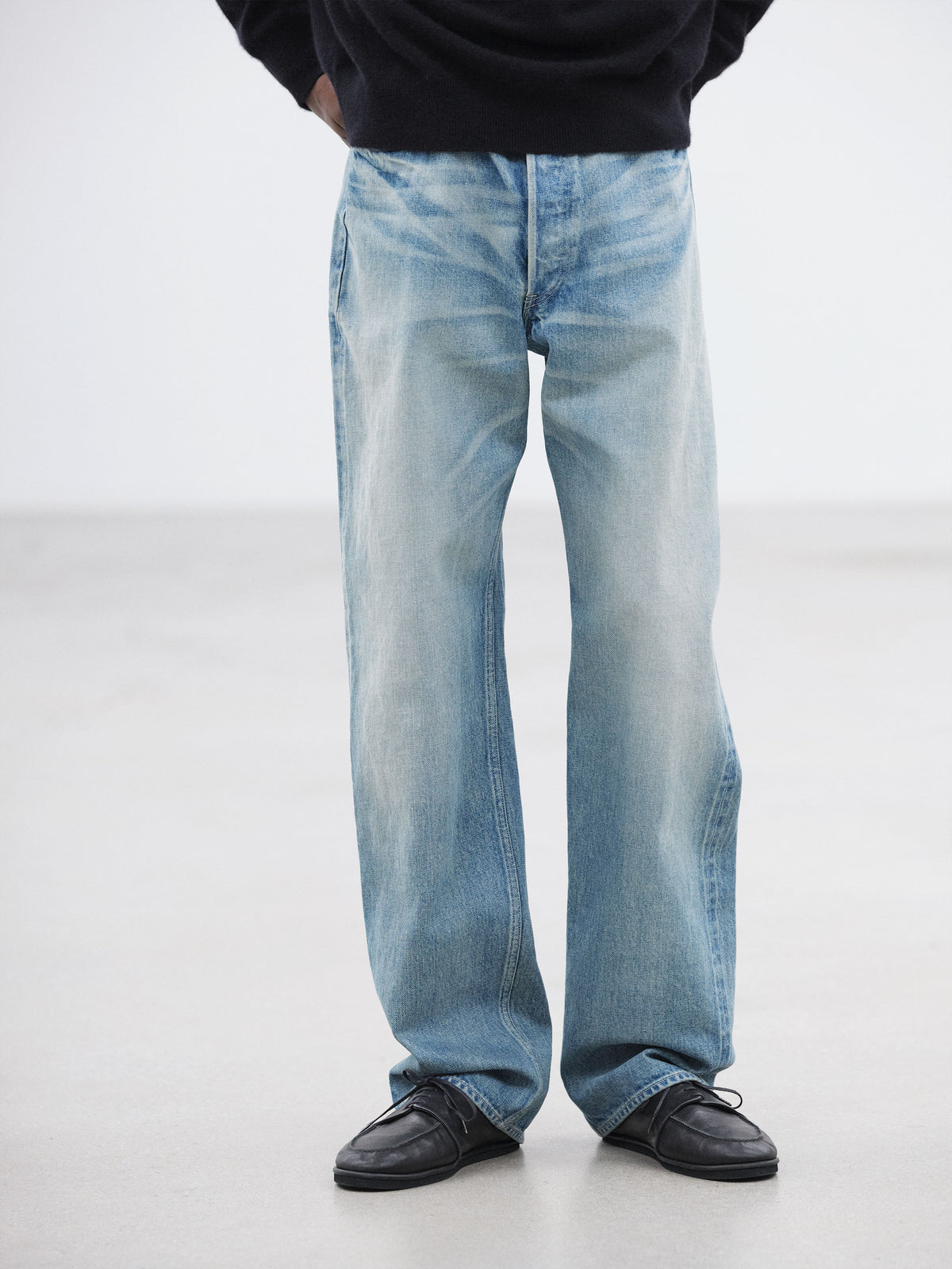 AURALEE SELVEDGE FADED HEAVY DENIM WIDE PANTS