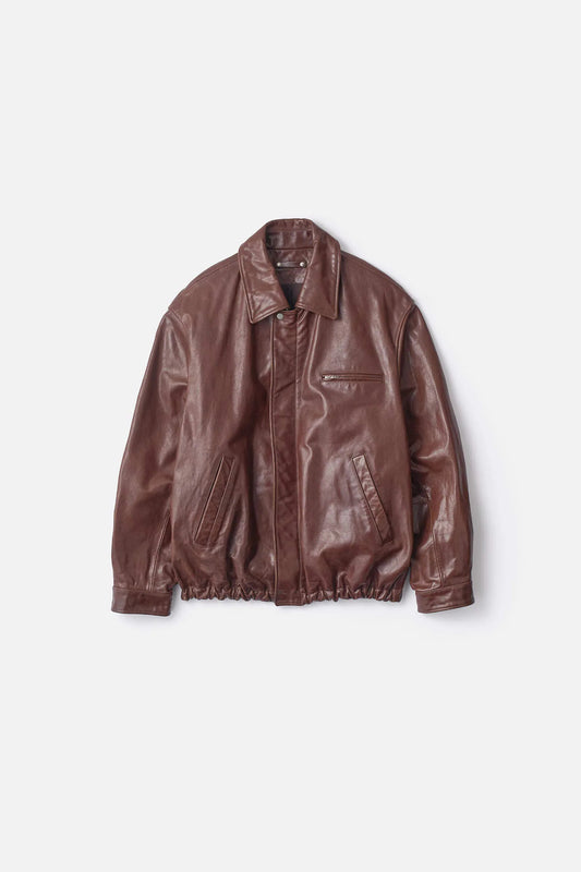 ssstein Cow Leather Vintage Zip Jacket