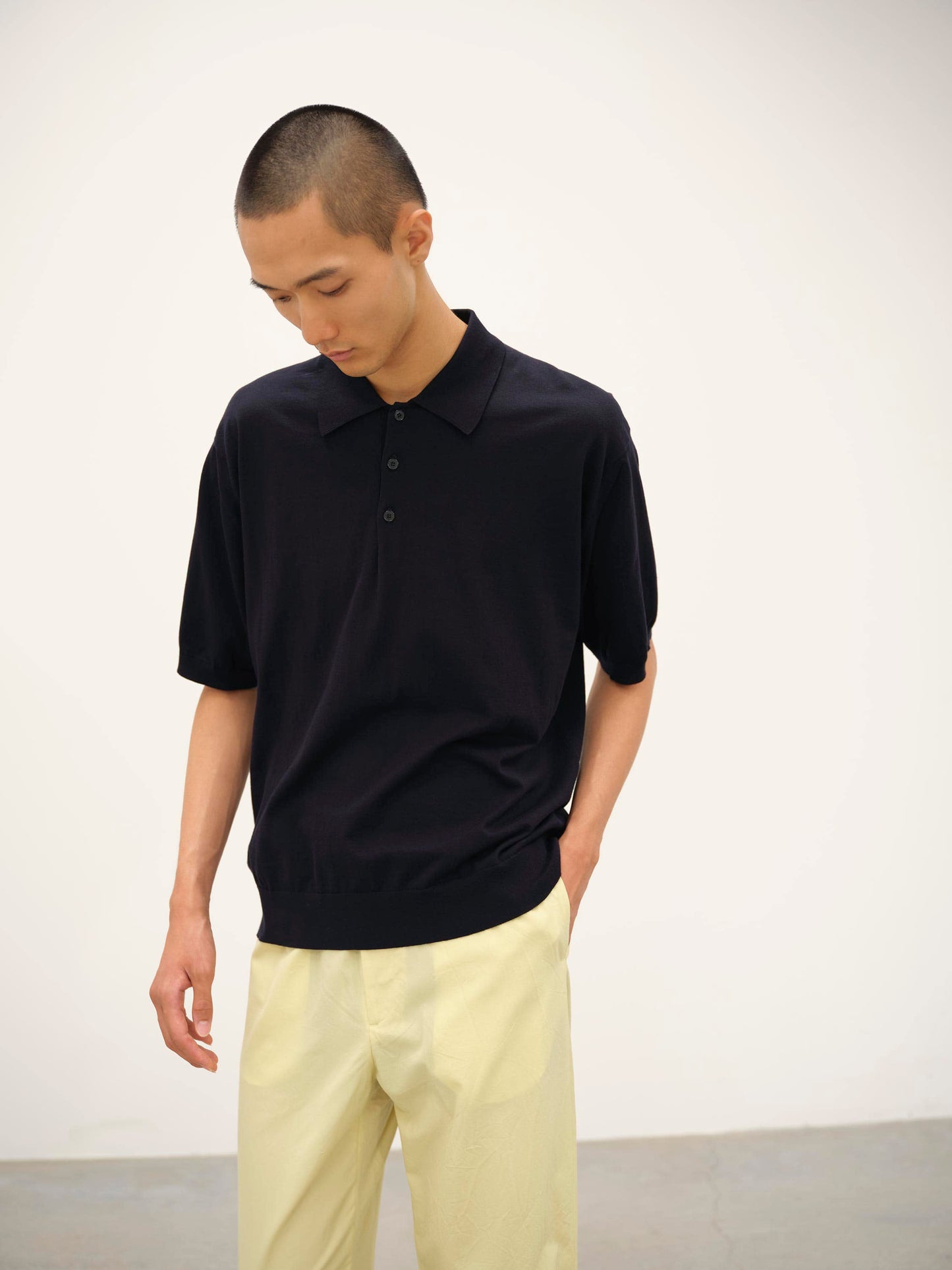 AURALEE SUPER HIGH GAUGE COTTON KNIT POLO