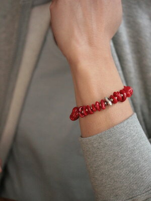SunKu Large White Coral and Silver Bracelet Red SK-032-RED