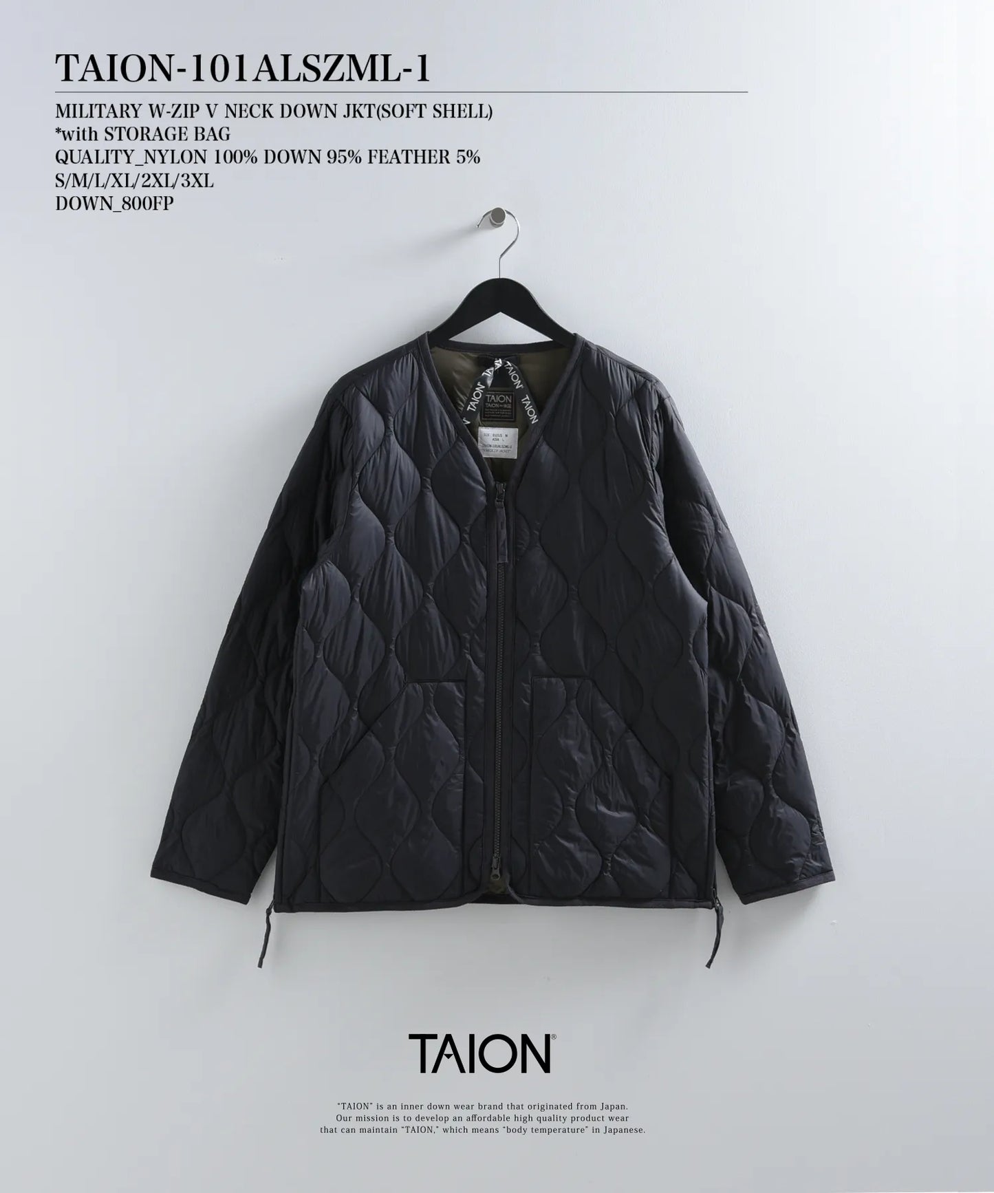TAION MILITARY V NECK W-ZIP DOWN JKT (SOFT SHELL)