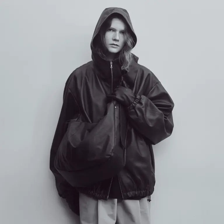 ssstein SHIRRING HANDLE LEATHER SHOULDER BAG