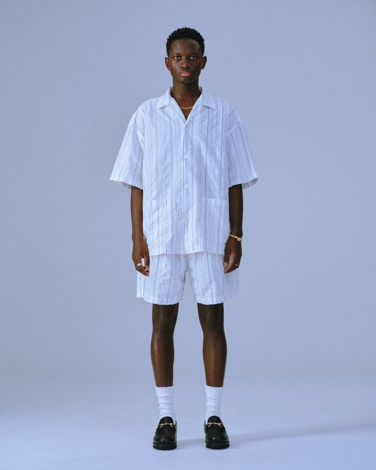 COOTIE PRODUCTIONS STRIPE SUCKER CLOTH OPEN COLLAR S/S SHIRT