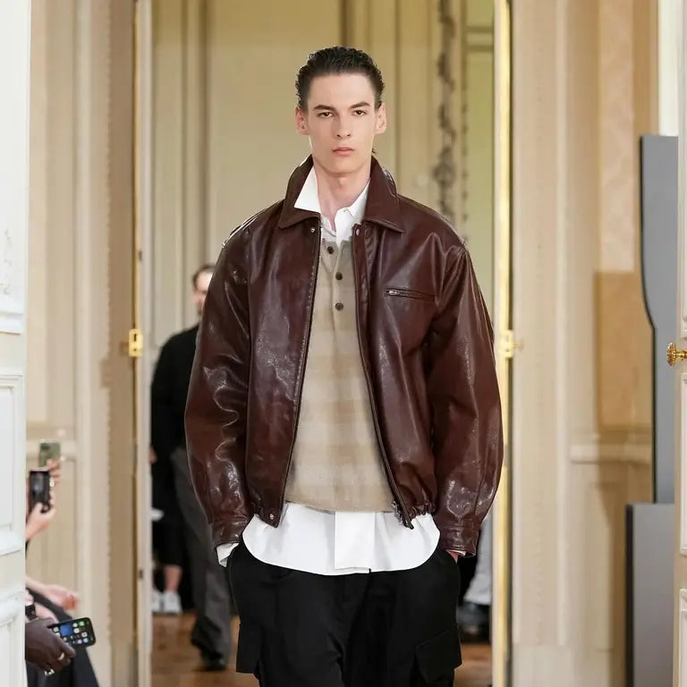 ssstein Cow Leather Vintage Zip Jacket