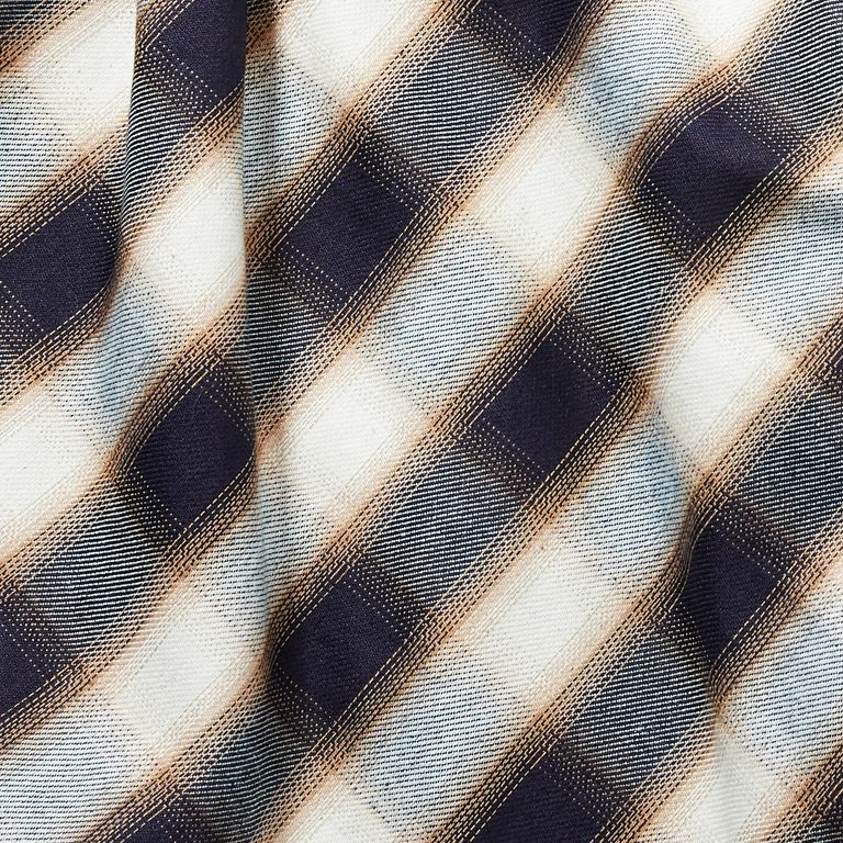 SUGARHILL INDIGO COTTON OMBRE PLAID OPEN COLLAR BLOUSE