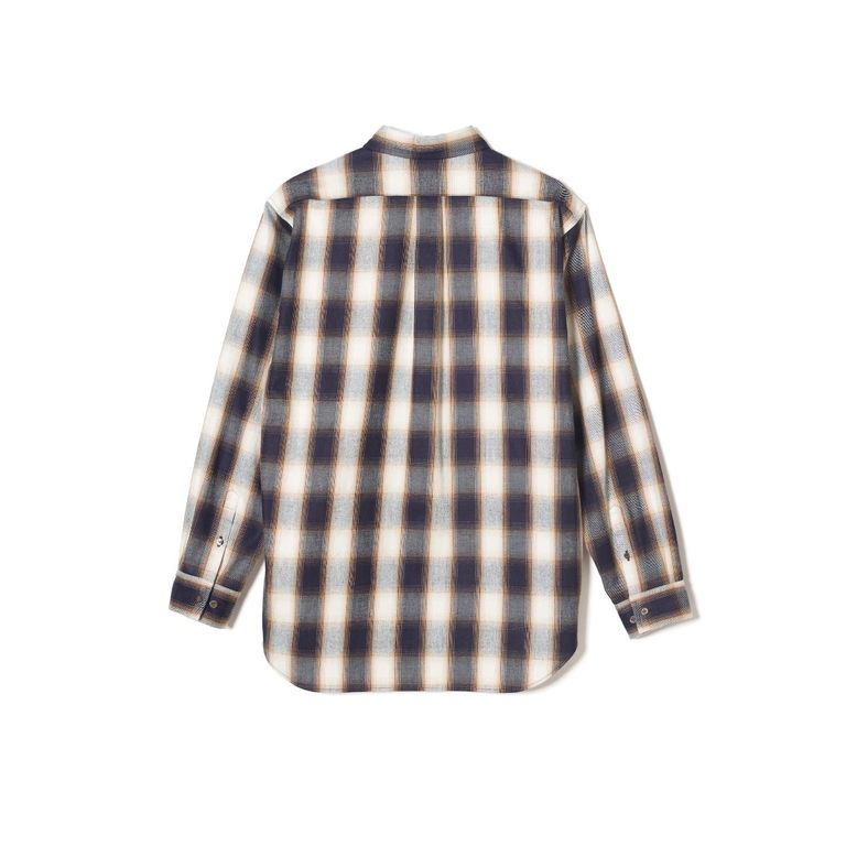 SUGARHILL INDIGO COTTON OMBRE PLAID CLASSIC COLLAR BLOUSE