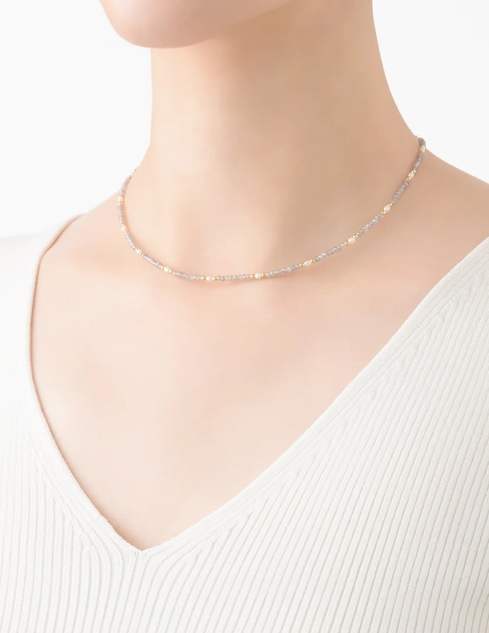 MARIHA Dream Dust Necklace Oval Pearl x Labradorite 42cm