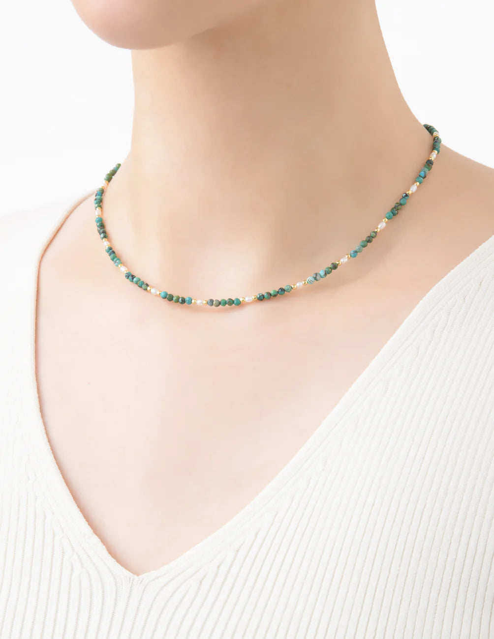 MARIHA Dream Dust Necklace Oval Pearl x Turquoise 42cm