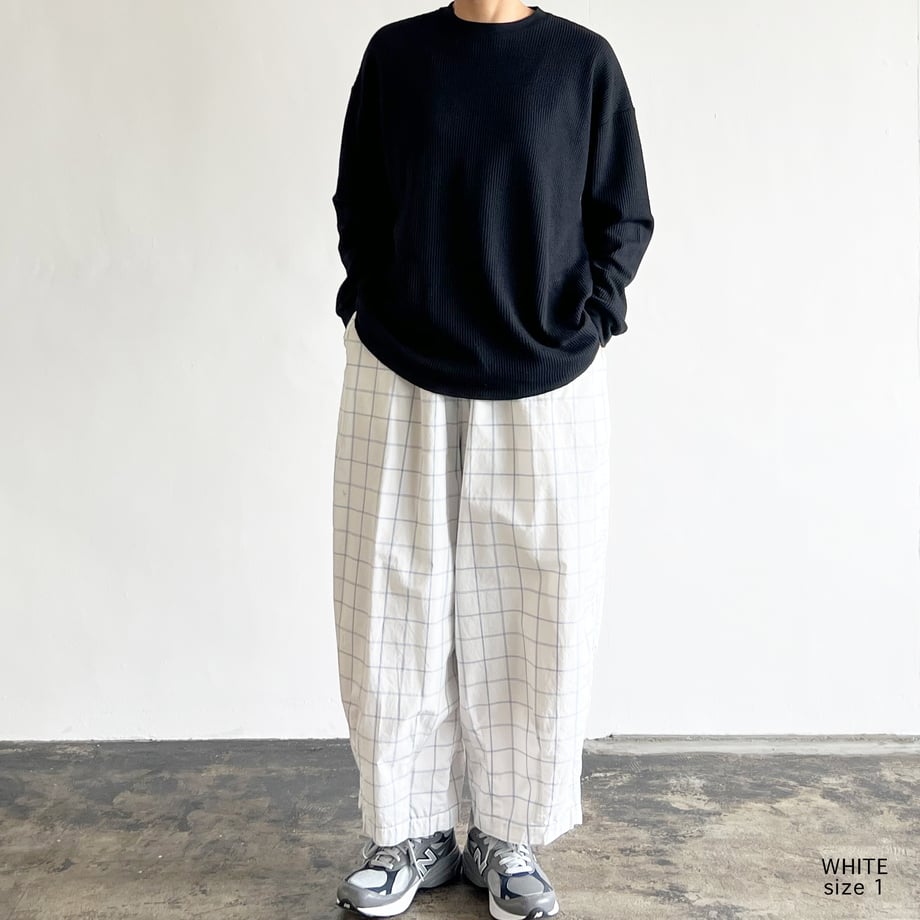 HARVESTY COTTON & LINEN WINDOWPANE EASY CIRCUS PANTS