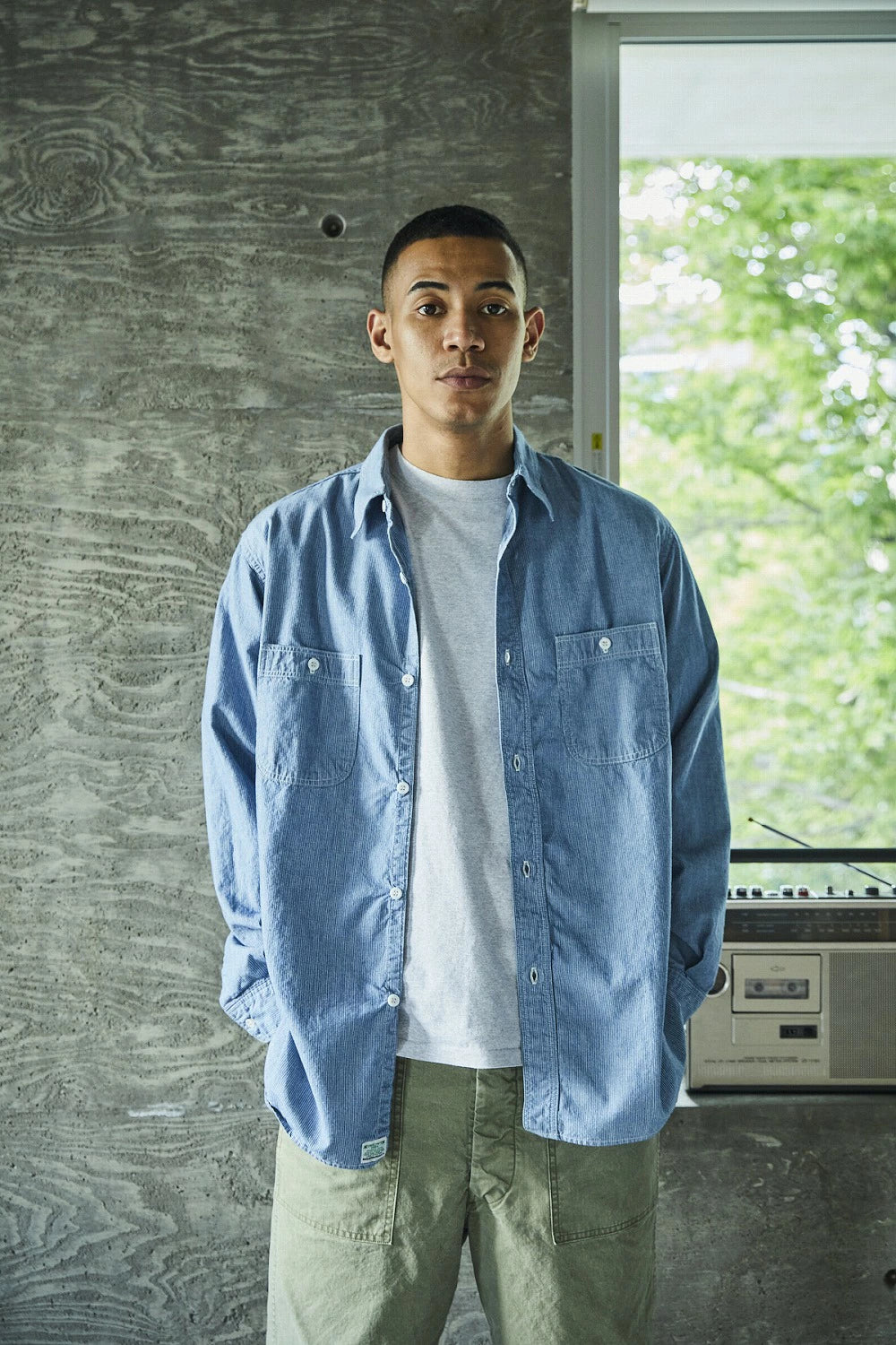 orSlow RELAX FIT STRIPE CHAMBRAY WORK SHIRT