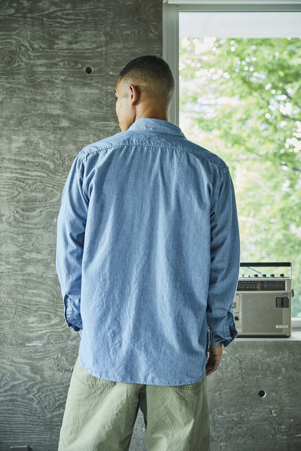 orSlow RELAX FIT STRIPE CHAMBRAY WORK SHIRT