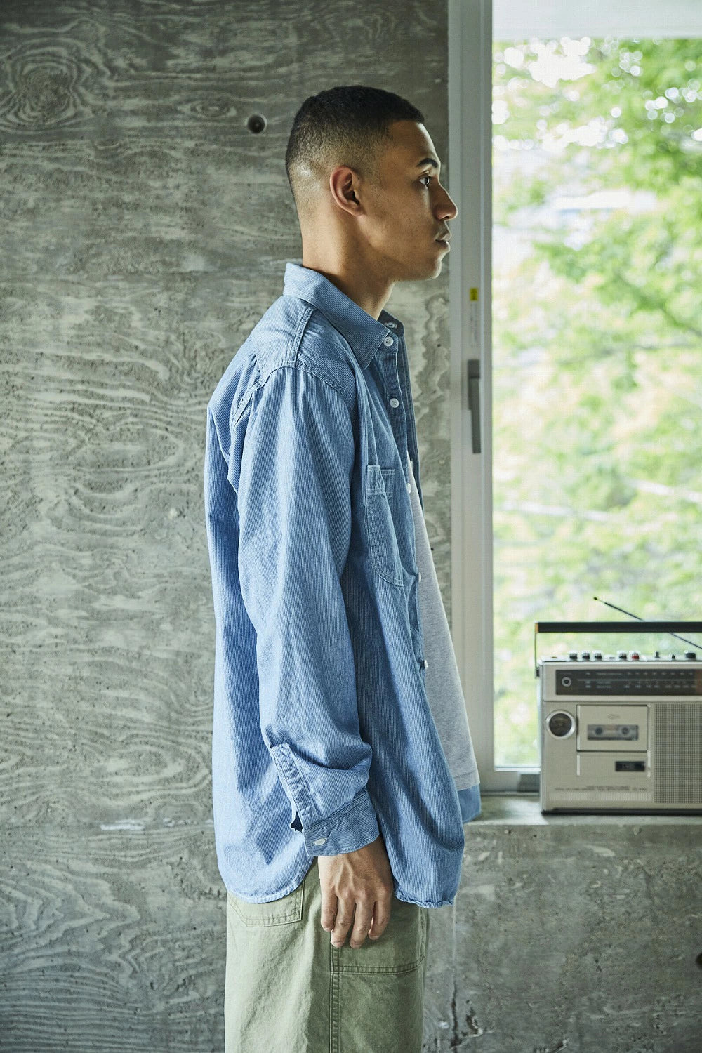 orSlow RELAX FIT STRIPE CHAMBRAY WORK SHIRT